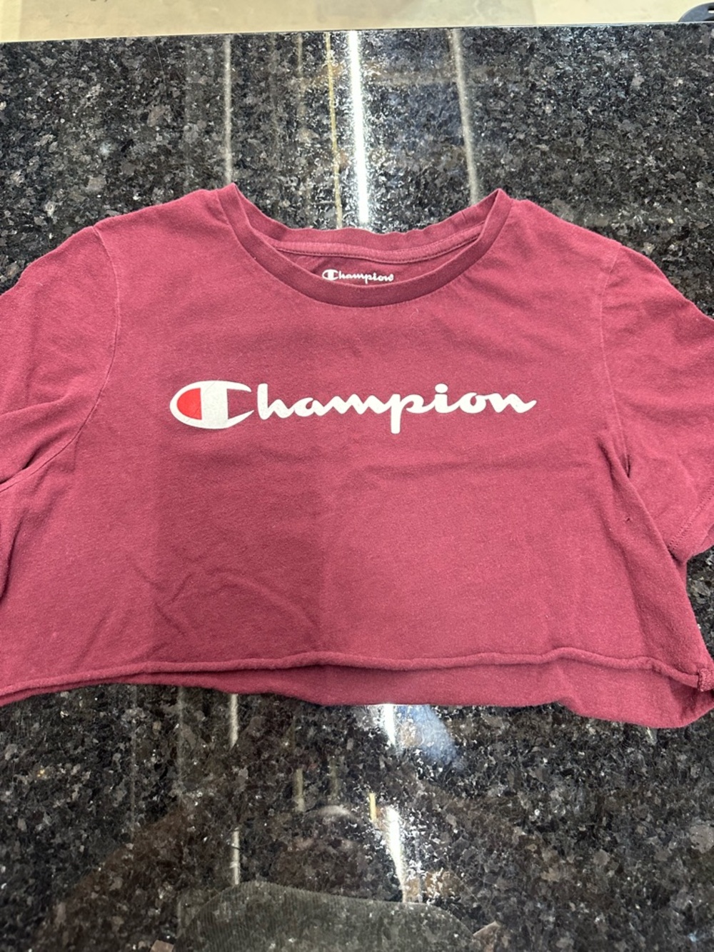 Kids Champion Crop Tee in Burgundy with Logo
